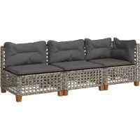 vidaXL Gartensofa mit Kissen 3-Sitzer Grau Poly Rattan