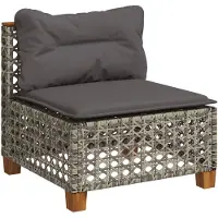 vidaXL Gartensofa ohne Armlehnen mit Kissen Grau Poly Rattan