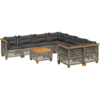 vidaXL 9-tlg. Garten-Sofagarnitur mit Kissen Grau Poly Rattan