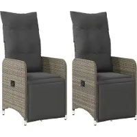 vidaXL Gartensessel mit Kissen 2 Stk. Verstellbar Grau Poly Rattan