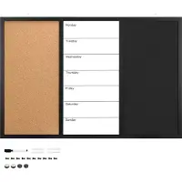 Navaris Kombitafel 3 in 1, weiß / braun / schwarz, Whiteboard, Kork- & Kreidetafel, mit Holzrahmen, 90 x 60 cm