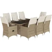 vidaXL 9-tlg. Garten-Essgruppe mit Kissen Beige Poly Rattan