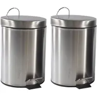 SynxStore 2x Treteimer/Mülleimer 3 Liter Edelstahl D21 x H30 cm silber - Abfalleimer - Treteimer