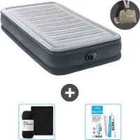 Intex Luftbett - 1 Person - 99 x 191 x 33 cm - Grau - Mit eingebauter Pumpe, Spannbettlaken Schwarz en Reperaturset