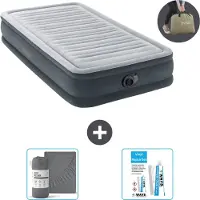 Intex Luftbett - 1 Person - 99 x 191 x 33 cm - Grau - Mit eingebauter Pumpe, Spannbettlaken Anthrazit en Reperaturset