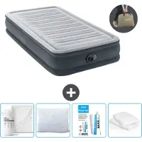 Intex Luftbett - 1 Person - 99 x 191 x 33 cm - Grau - Mit eingebauter Pumpe, Spannbettlaken Weiß, Kopfkissen, Molton 2 in 1 Kissenbezüge en Reperaturset