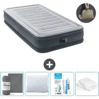 Intex Luftbett - 1 Person - 99 x 191 x 33 cm - Grau - Mit eingebauter Pumpe, Spannbettlaken Anthrazit, Kopfkissen, Molton 2 in 1 Kissenbezüge en Reperaturset
