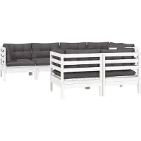 vidaXL 7-tlg. Garten-Lounge-Set mit Kissen Weiß Kiefer Massivholz