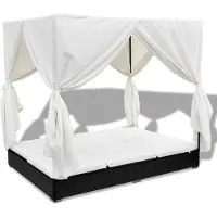 vidaXL Outdoor-Loungebett mit Vorhang Poly Rattan Schwarz