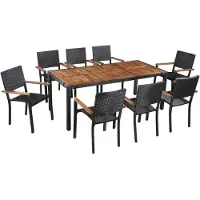 vidaXL 9-tlg. Garten-Essgruppe Poly Rattan Akazie Massivholz Schwarz