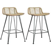 vidaXL Barhocker 2 Stk. Rattan Natur