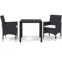 vidaXL 3-tlg. Garten-Essgruppe mit Kissen Poly Rattan Schwarz