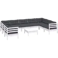vidaXL 10-tlg. Garten-Lounge-Set mit Kissen Weiß Kiefernholz
