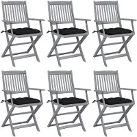 vidaXL Klappbare Gartenstühle 6 Stk. mit Kissen Massivholz Akazie