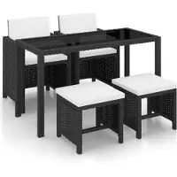 vidaXL 5-tlg. Garten-Essgruppe mit Auflagen Poly Rattan Schwarz
