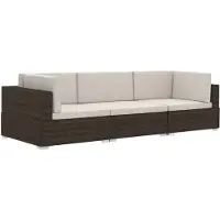 vidaXL 3-tlg. Garten-Sofagarnitur mit Auflagen Poly Rattan Braun