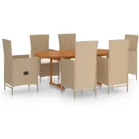 vidaXL 7-tlg. Garten-Essgruppe Poly Rattan Beige