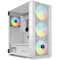 Savio Raptor White X1 ARGB Glass/Mesh White Computer Case, Midi Tower, PC, Weiß, ATX, EATX, ITX, micro ATX, Netz, Stahl, Gehärtetes Glas, Gaming