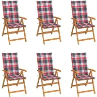 vidaXL Gartenstühle 6 Stk. Rote Karomuster-Kissen Massivholz Teak