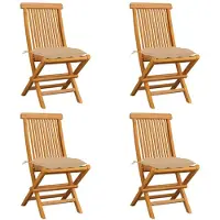 vidaXL Gartenstühle mit Beige Kissen 4 Stk. Massivholz Teak