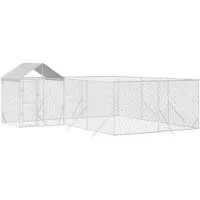 vidaXL Outdoor-Hundezwinger mit Dach Silbern 6x6x2,5m Verzinkter Stahl