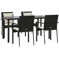 vidaXL 5-tlg. Garten-Essgruppe mit Kissen Schwarz Poly Rattan