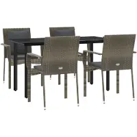 vidaXL 5-tlg. Garten-Essgruppe mit Kissen Schwarz und Grau Poly Rattan