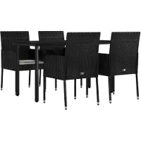 vidaXL 5-tlg. Garten-Essgruppe mit Kissen Schwarz Poly Rattan