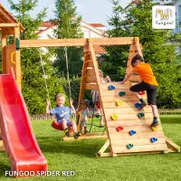 Fungoo Modul "Spider Red" teak Kletterwand/Rampe mit 1 x Schaukelsitz
