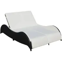 vidaXL Doppel-Sonnenliege mit Auflage Poly Rattan Schwarz
