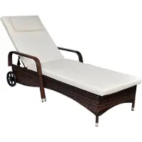 vidaXL Sonnenliege mit Polster & Rollen Poly Rattan Braun