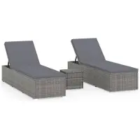 vidaXL 3-tlg. Garten-Sonnenliegen mit Teetisch Poly Rattan Grau