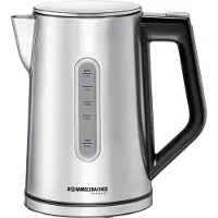 Rommelsbacher Wasserkocher WK 3000, 1,7 l, 3000 W, Schwarz, Edelstahl, Edelstahl, Regelbare Temperatur, Wasserstandsanzeige