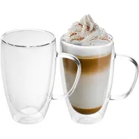 Intirilife 2x Doppelwandiges Thermo Glas Set in 400 - 450ml - Mundgeblasen isoliert für Latte Macchiato, als Teeglas oder Kaffeeglas