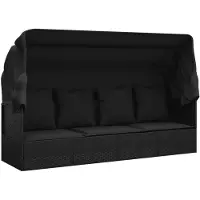vidaXL Outdoor-Loungebett mit Dach und Kissen Schwarz Poly Rattan