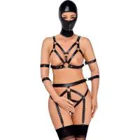 Bad Kitty - Körpergeschirr Set und Maske (schwarz) - M