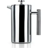 Intirilife Kaffeekanne in SILBER – 1l Kaffeebereiter nach französischem Pressensystem aus Edelstahl mit Edelstahlfilter – Pressstempelkanne Kaffeemaschine Kaffeepresse