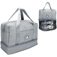 Intirilife Wasserfeste Reisetasche GRAU - 40 x 17 x 30 cm -Geräumige Textil Tasche aus wasserabweisendem Oxford Gewebe- Handgepäck Tasche, Sport und Fitness Tasche für Gym, Ausflüge, Urlaub, Reisen