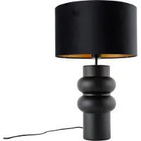 QAZQA Design Tischleuchte schwarzer Samtlampenschirm schwarz mit Gold 35 cm - Alisia