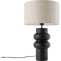 QAZQA - Design Tischleuchte I Tischlampe I Lampe I Leuchte Schwarz Stoffschirm Hellgrau 35 cm - Alisia I Wohnzimmer I Schlafzimmer - Keramik Rund - LED geeignet E27