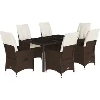 vidaXL 7-tlg. Garten-Essgruppe mit Kissen Braun Poly Rattan