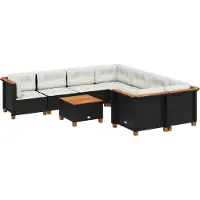 vidaXL 9-tlg. Garten-Sofagarnitur mit Kissen Schwarz Poly Rattan