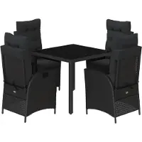 vidaXL 5-tlg. Garten-Essgruppe mit Kissen Schwarz Poly Rattan