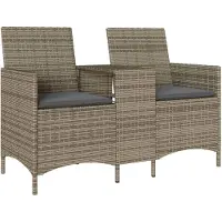 vidaXL Gartensofa 2-Sitzer mit Tisch und Kissen Grau Poly Rattan