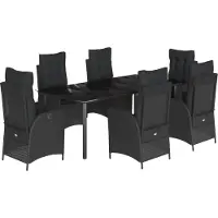 vidaXL 7-tlg. Garten-Essgruppe mit Kissen Schwarz Poly Rattan