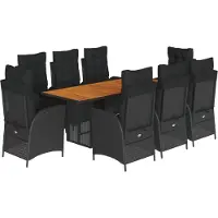 vidaXL 9-tlg. Garten-Essgruppe mit Kissen Schwarz Poly Rattan