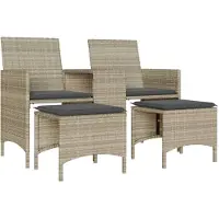 vidaXL Gartensofa 2-Sitzer mit Tisch und Hockern Hellgrau Poly Rattan
