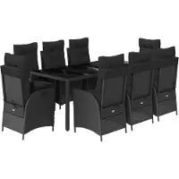 vidaXL 9-tlg. Garten-Essgruppe mit Kissen Schwarz Poly Rattan