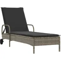 vidaXL Sonnenliege mit Rollen und Auflage Grau Poly Rattan