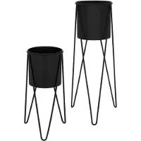ML-Design Blumenständer 2Er Set Schwarz 27x27x48,5 cm 35,5x34x75 cm aus Stahl